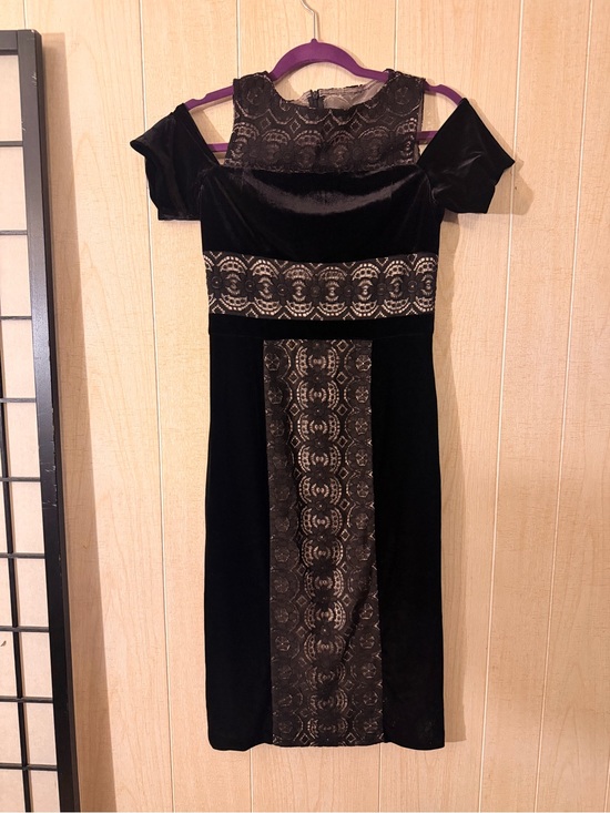 Maggy London Dresses & Skirts - Maggy London Black Velvet Lace-Panel Midi Dress